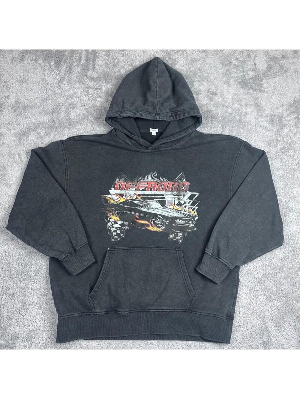 Garage Hoodie Mens Large Black Offroad Car Graphic Pullover Relaxed Fit Vintage